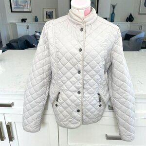 Olsen Europe Snap Front Mandarin Collar Quilted Jacket w Imperfections Lt Gry M